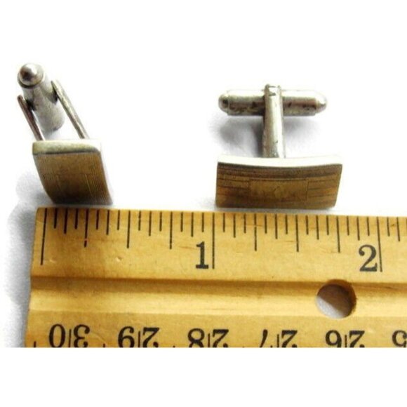 Rectangular Cufflinks With Horizontal Lines Sterling Silver 925 Vintage Patina - Picture 6 of 10